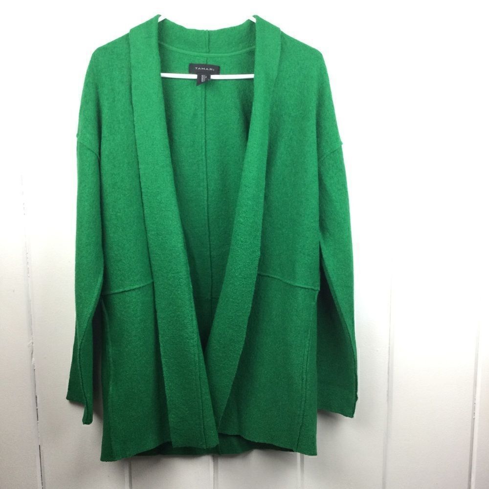 Tahari Clover Green‎ Wool Open Front Jacket - Small
